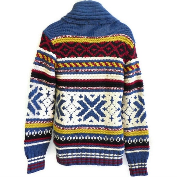 Zara Man Sweater Chunky Knit Cowl Fair Isle Acrylic Wool Blend M - Picture 3 of 8